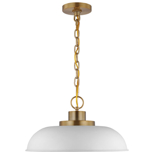 Colony Matte White and Burnished Brass 15-Inch One-Light Pendant, image 3