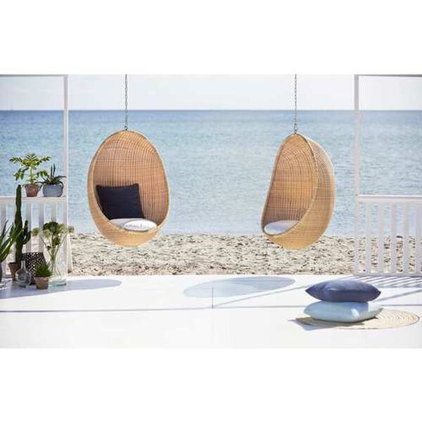 Nanna Ditzel Natural Outdoor Hanging Egg Chair with Tempotest White Canvas Cushion, image 5