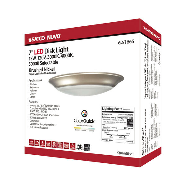 Brushed Nickel 7-Inch 5000K Integrated LED Disk Light, image 5
