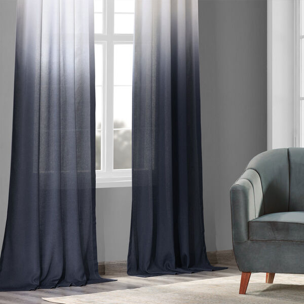 Ombre Blue Faux Linen Semi Sheer Single Panel Curtain 50 x 96, image 3