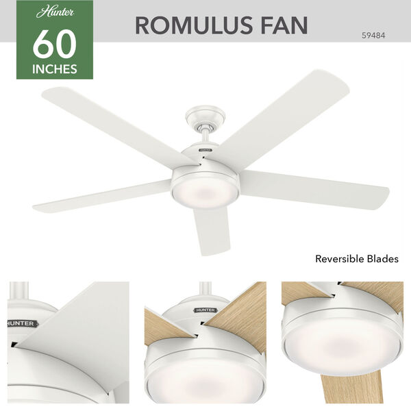 Romulus Fresh White 60-Inch DC Motor Smart LED Ceiling Fan, image 5