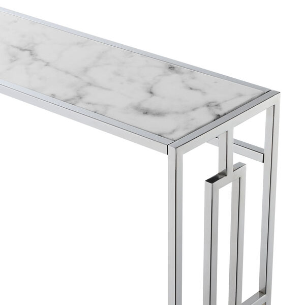 Town Square White Faux Marble and Chrome Console Table with Shelf, image 4