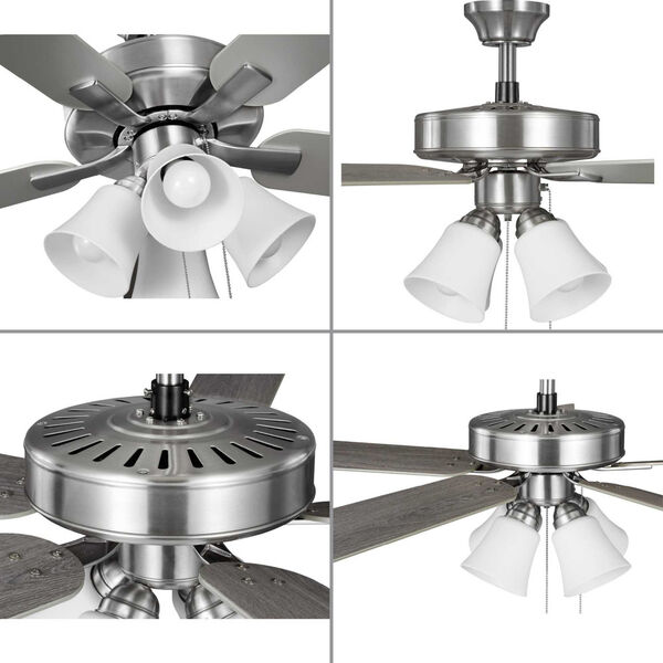 AirPro E-Star Brushed Nickel Four-Light LED 52-Inch Ceiling Fan with Etched White Glass Light Kit, image 3