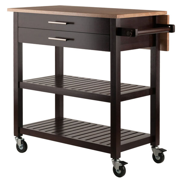 Langdon Cappuccino and Natural Two-Tone Drop Leaf Kitchen Cart, image 1