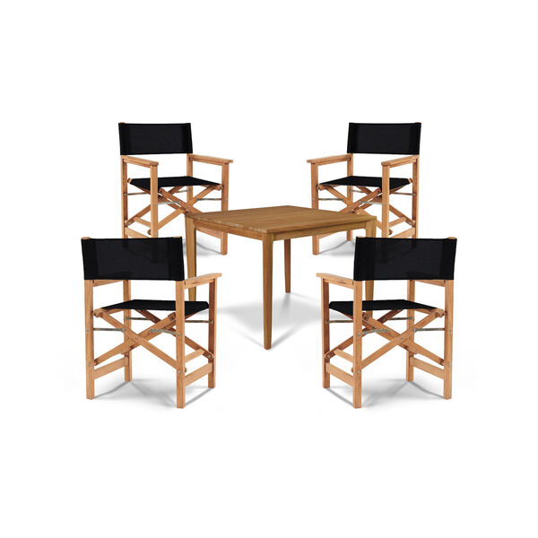 Del Ray Natural Teak  Five-Piece Square Outdoor Dining Set with Black Textilene Fabric, image 1