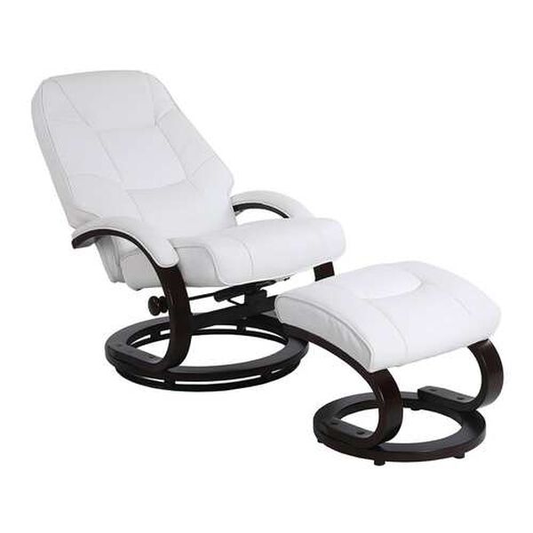 Sundsvall White and Chocolate Air Leather Recliner with Ottoman, Set of 2, image 2