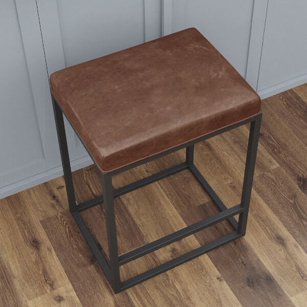 Riley Black and Brown Metal Faux Leather Counter Stool, Set of Two, image 3
