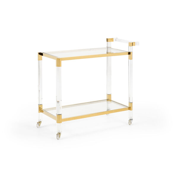 Boulevardier Gold and Clear Bar Cart with Clear Glass, image 1