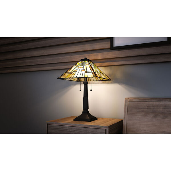 Mill Run Matte Black Two-Light Tiffany Table Lamp, image 3