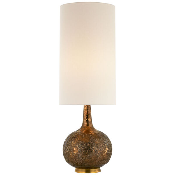 Hunlen Table Lamp in Chalk Burnt Gold with Linen Shade by AERIN, image 1