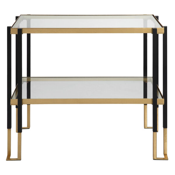 Kentmore Matte Black and Brushed Gold Glass Side Table, image 2