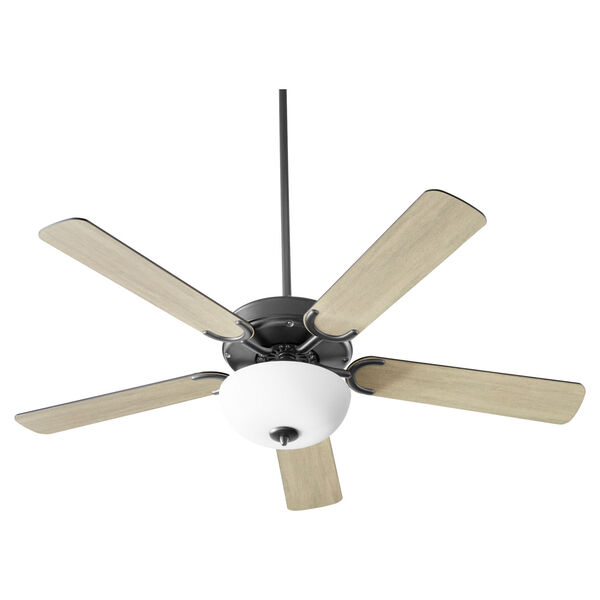 Virtue Matte Black Two-Light 52-Inch Ceiling Fan with Satin Opal Glass Bowl, image 1