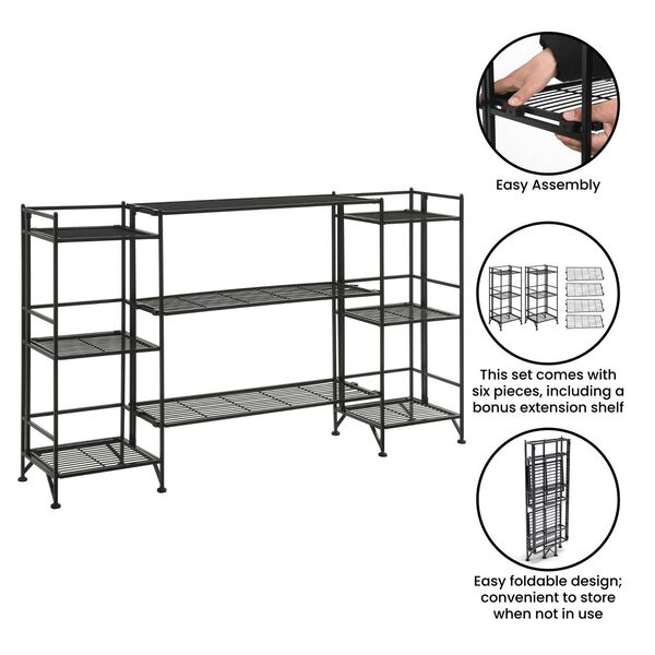 Xtra Storage Black Three-Tier Folding Metal Shelves with Set of Three Deluxe Extension Shelves, image 4