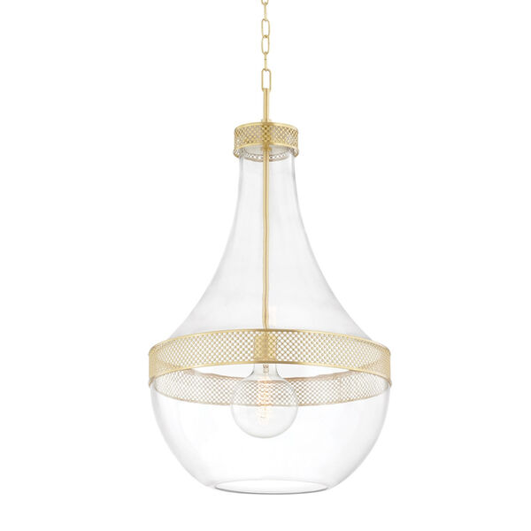 Hagen Aged Brass One-Light Pendant with Clear Glass, image 1
