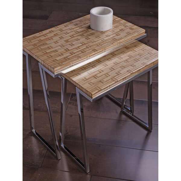 Signature Designs Brown and Stainless Steel Thatch Nesting Tables, image 3