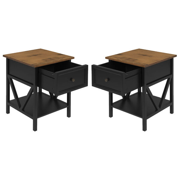 Natalee Reclaimed Barnwood and Black V-Frame Side Table, Set of Two, image 4
