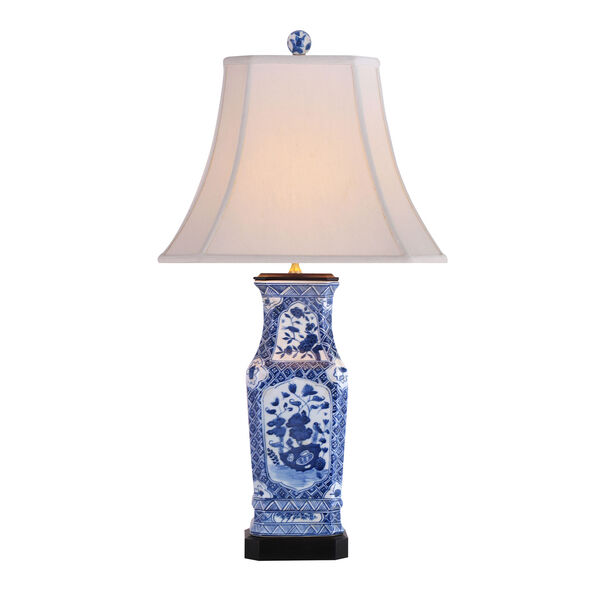 Blue and White Floral Vase Lamp, image 1
