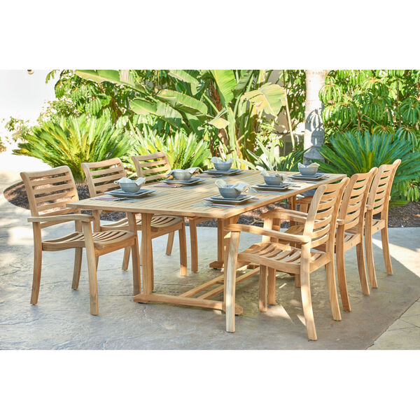 Birmingham Nature Sand Teak Rectangular Table Outdoor Dining Set with Extension, 5-Piece, image 4