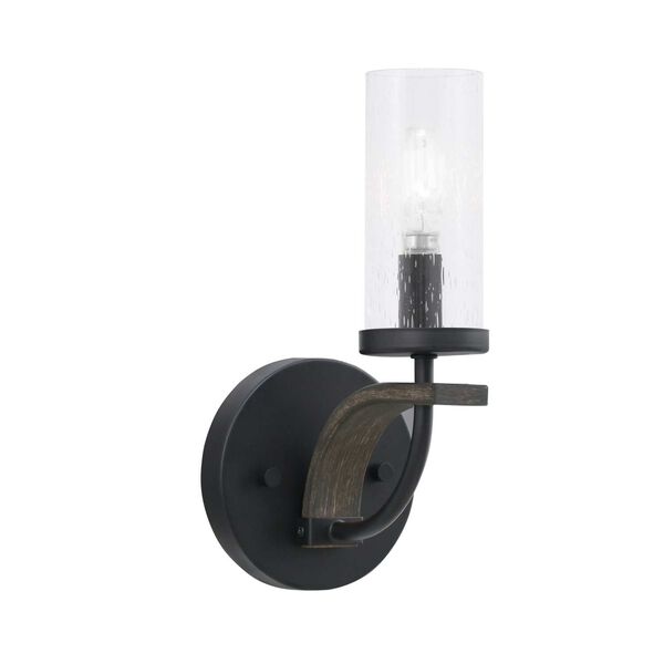Monterey Matte Black Wood Metal One-Light Wall Sconce with Three-Inch Clear Bubble Glass, image 1