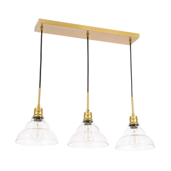 Clive Brass Three-Light Pendant with Clear Seeded Glass, image 5