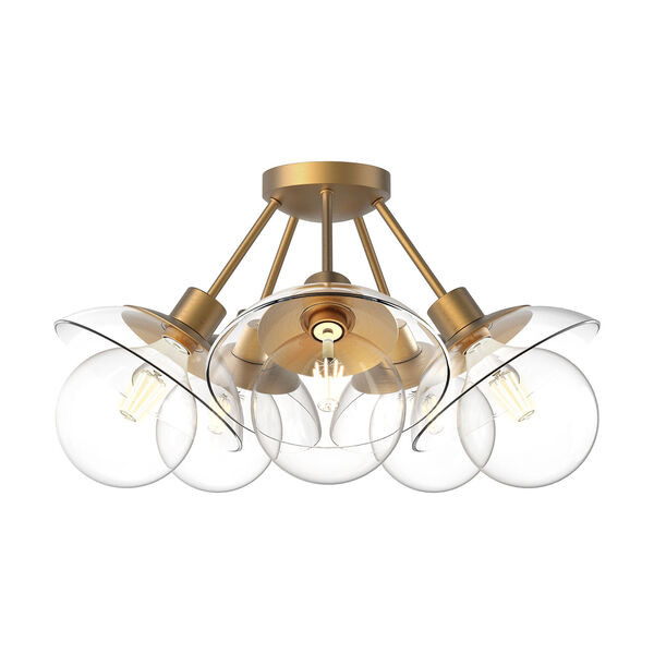 Francesca Aged Gold Five-Light Semi-Flush Mount with Clear Glass, image 1