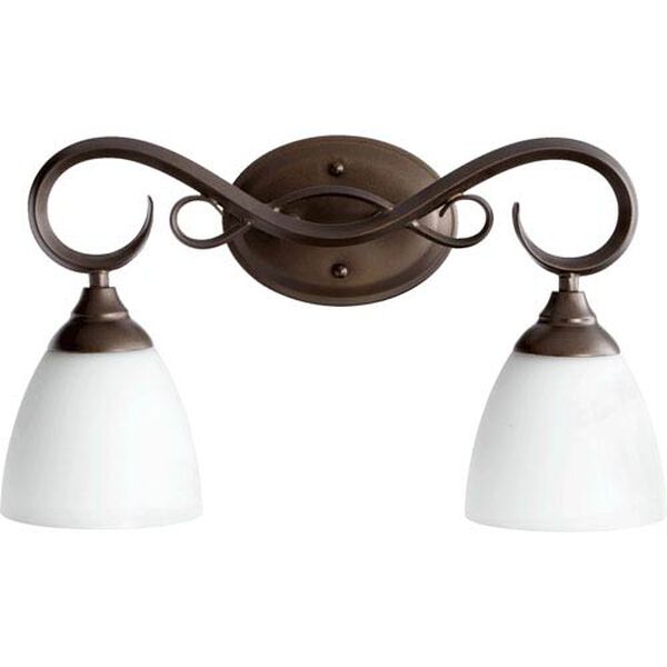 Powell Oiled Bronze Two Light Vanity Fixture with Satin Opal Glass, image 1