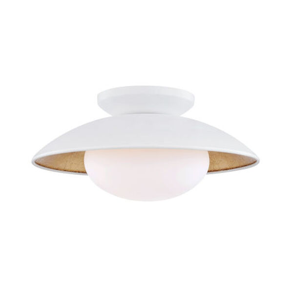 Vince White and Gold 14-Inch One-Light Semi-Flush Mount, image 1