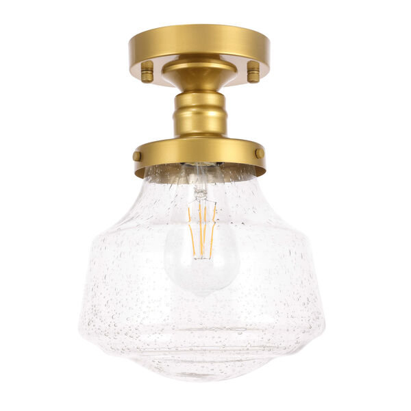 Lyle Brass Eight-Inch One-Light Flush Mount with Clear Seeded Glass, image 5