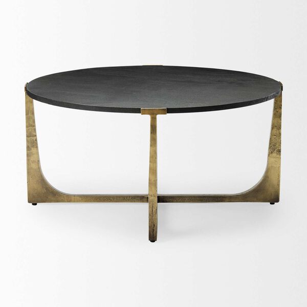 Atticus Black Wood and Antiqued Gold Metal Coffee Table, image 3