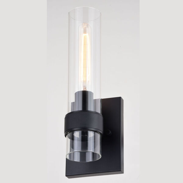 Bari Matte Black Five-Inch One-Light Wall Sconce with Clear Cylinder Glass, image 6