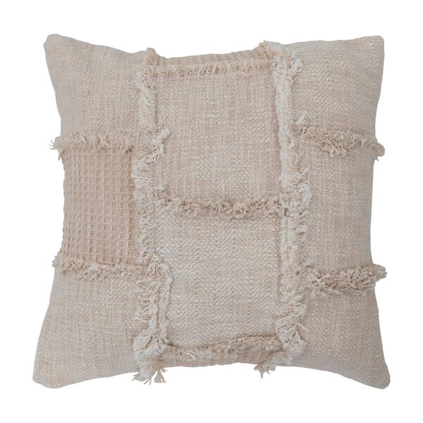 Cream Woven Cotton and Wool Patchwork 18 x 18-Inch Pillow, image 1