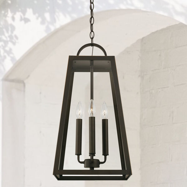 Leighton Oiled Bronze Four-Light Outdoor Hanging Lantern Pendant with Clear Glass, image 3