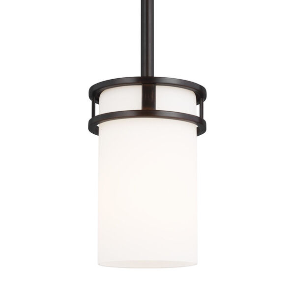 Robie Bronze One-Light Mini Pendant with Etched White Inside Shade, image 2