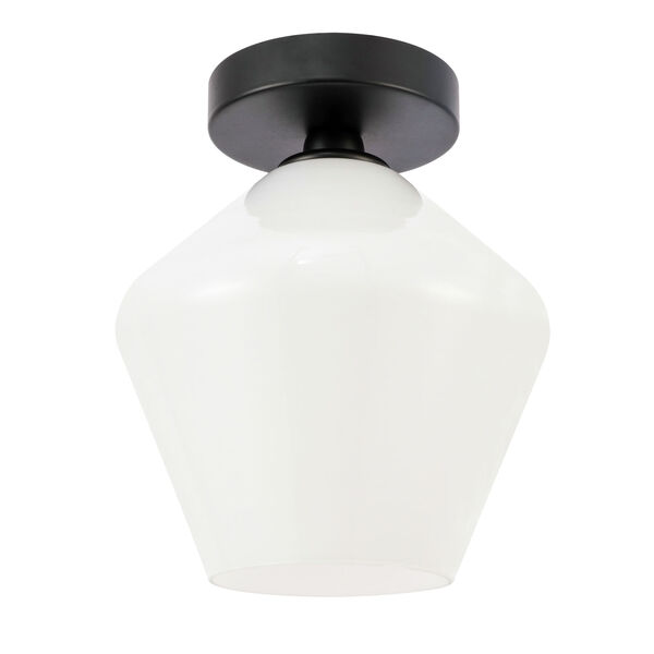 Gene Black Eight-Inch One-Light Flush Mount with Frosted White Glass, image 5