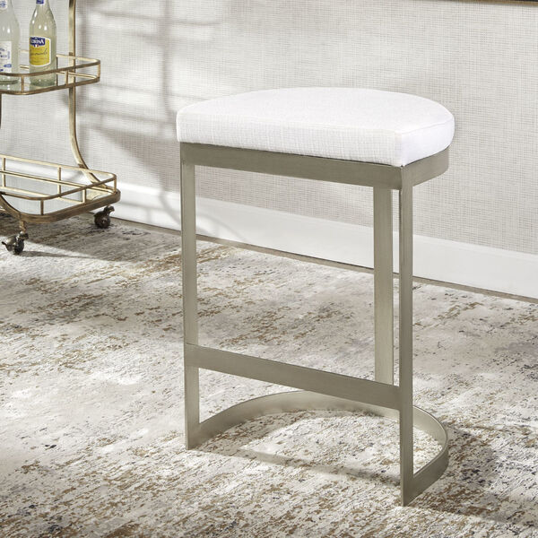 Ivanna Brushed Silver and White Backless Counter Stool, image 2
