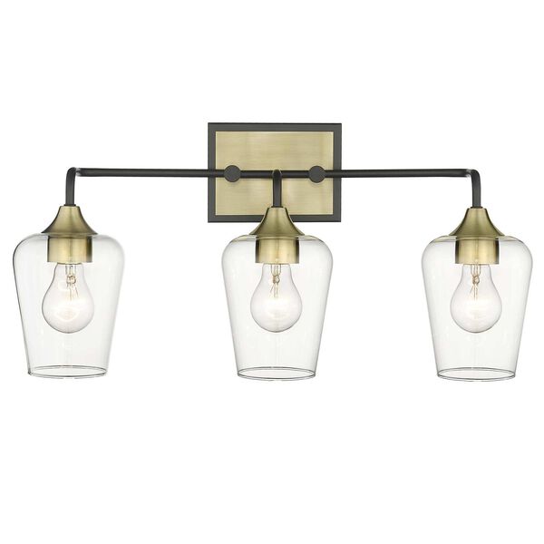 Gladys Antique Brass and Black Three-Light Bath Vanity with Clear Glass, image 2