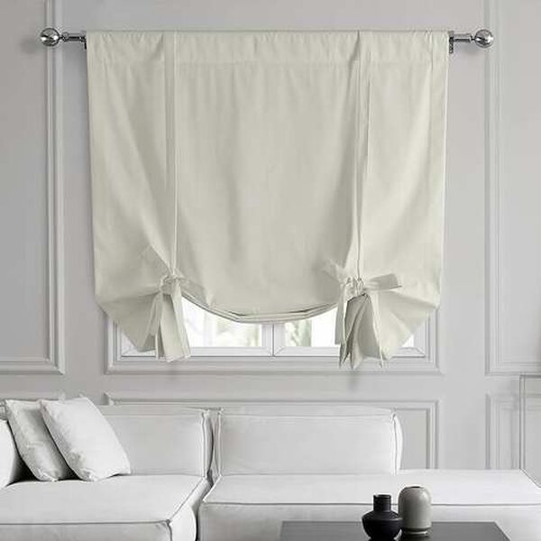 Light Greige Ivory Solid Cotton Tie-Up Window Shade Single Panel, image 1