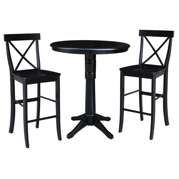 Black Round Bar Height Table with X-Back Stools, 3-Piece, image 1