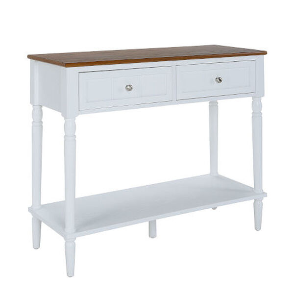 French Country Dark Walnut and White Hall Table with Two Drawers and Shelf, image 1
