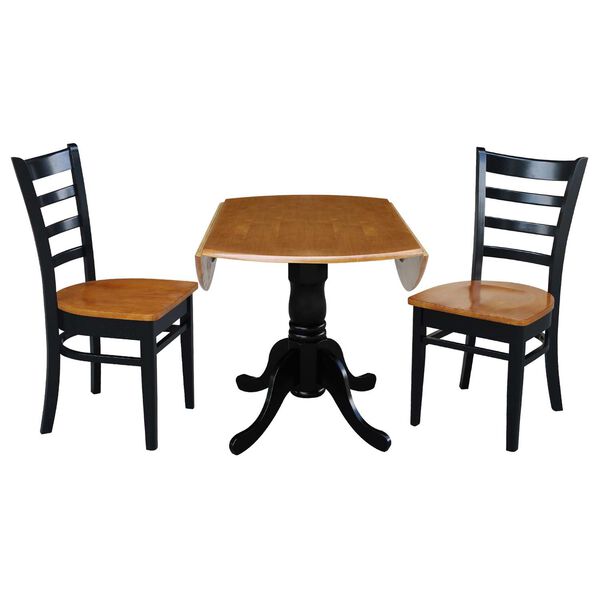 Black and Cherry 42-Inch Dual Drop Leaf Dining Table with Ladderback Chairs, Three-Piece, image 5