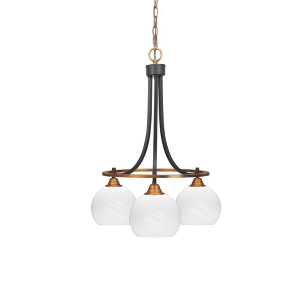 Paramount Matte Black Brass Three-Light Downlight Chandelier with White Dome Marble Glass, image 1
