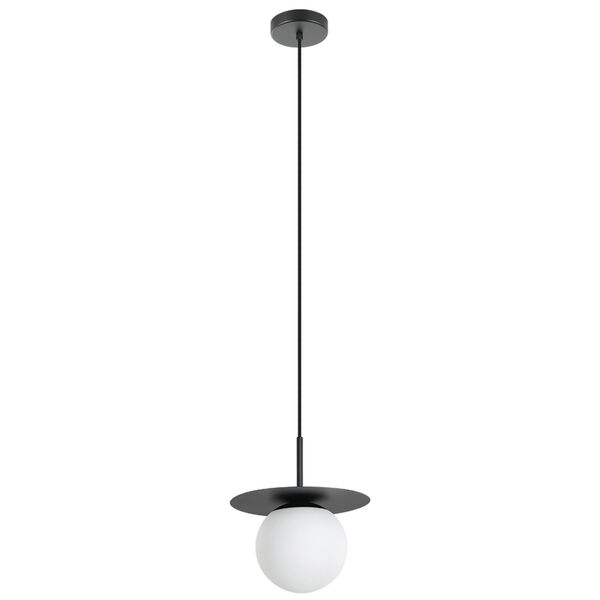 Arenales Structured Black One-Light Pendant with White Opal Glass Shade, image 1