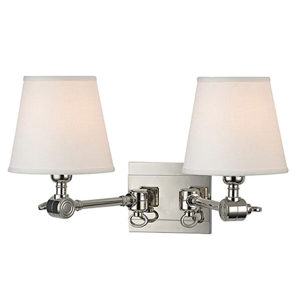 Rae Polished Nickel Two-Light Swivel Wall Sconce with White Shade, image 1