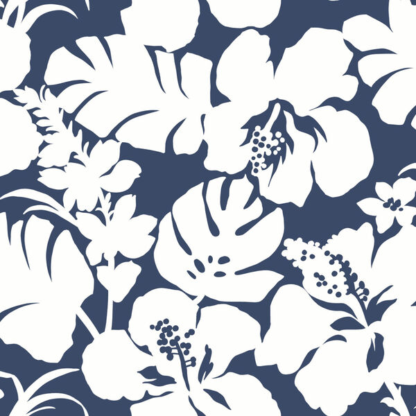 Waters Edge Navy Hibiscus Arboretum Pre Pasted Wallpaper - SAMPLE SWATCH ONLY, image 2