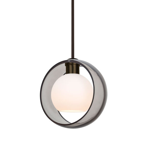 Mana Bronze One-Light LED Pendant With Transparent Smoke and Opal Glass, image 1