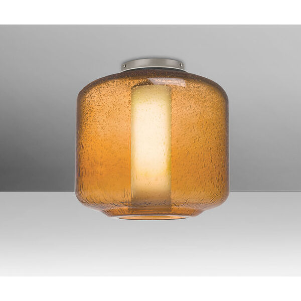 Niles Satin Nickel One-Light Flush Mount With Amber Bubble and Opal Glass, image 1