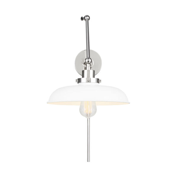 Wellfleet Matte White and Polished Nickel One-Light Double Arm Wide Task Sconce, image 2