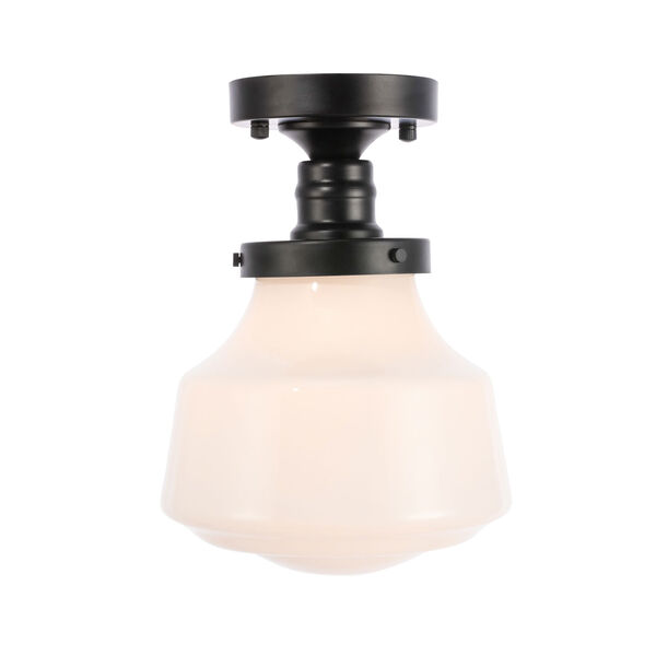 Lyle Black Eight-Inch One-Light Flush Mount with Frosted White Glass, image 1
