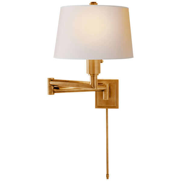 Chunky Swing Arm in Antique-Burnished Brass with Natural Paper Shade by Chapman and Myers, image 1