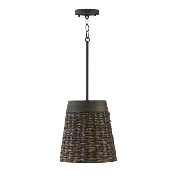 Tallulah Charcoal Wash One-Light Pendant Black Made with Handcrafted Mango Wood and Water Hyacth, image 1